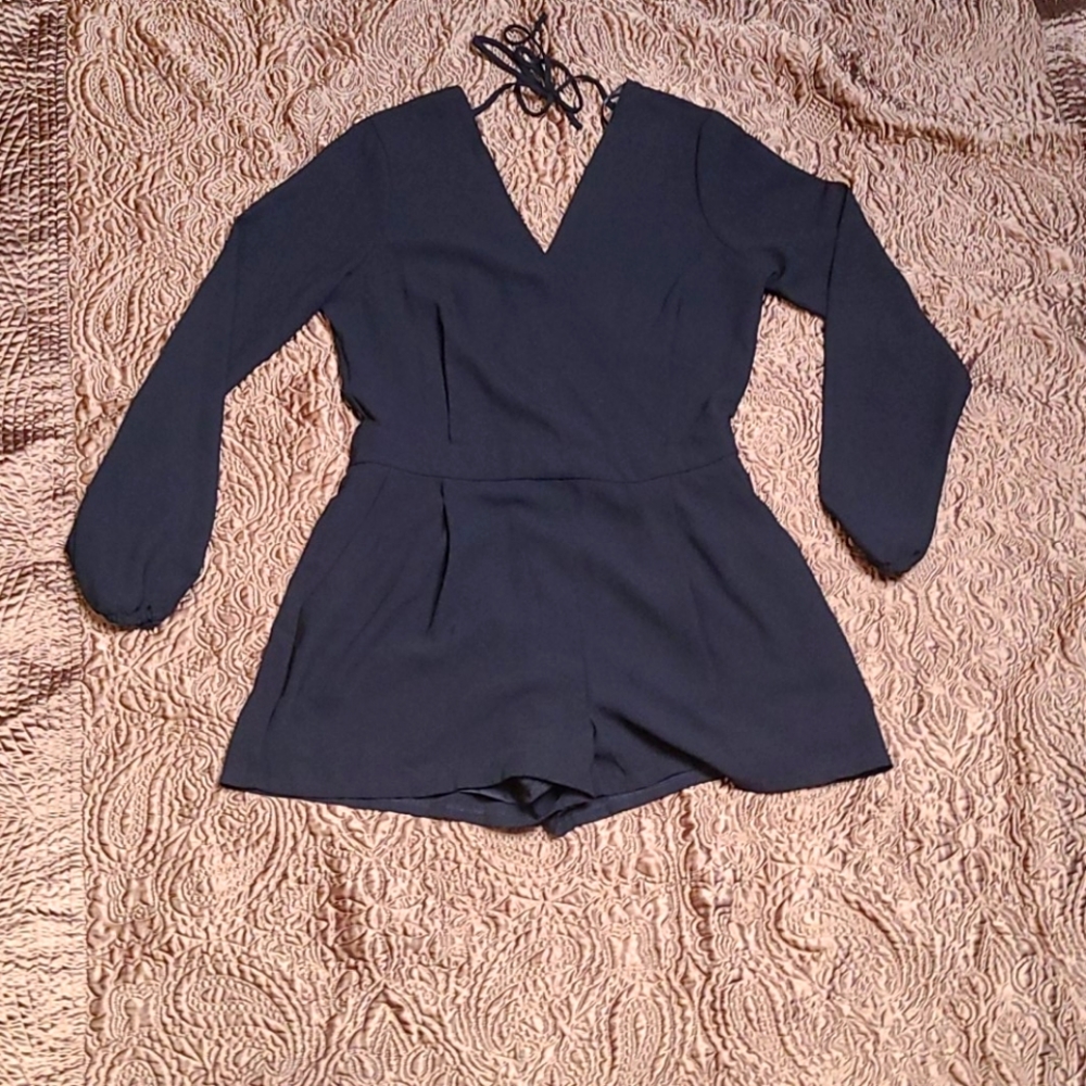 Long Sleeve Deep V Romper